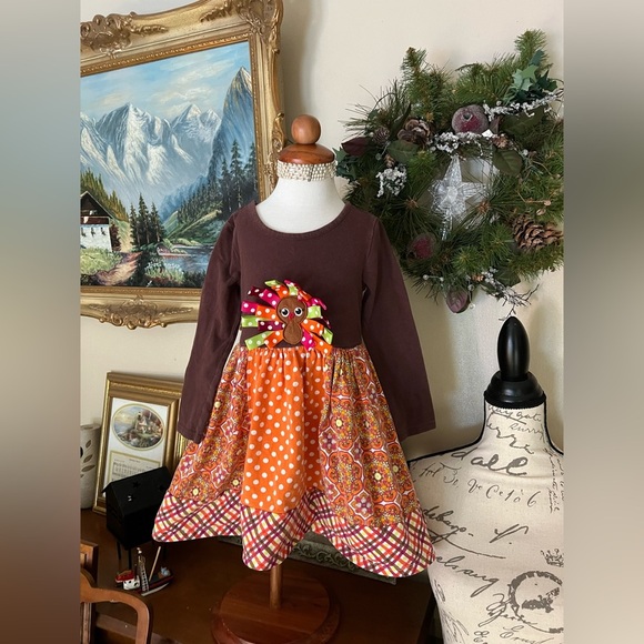 🧡 Girls Thanksgiving Turkey Long-Sleeve Dress - Picture 4 of 8